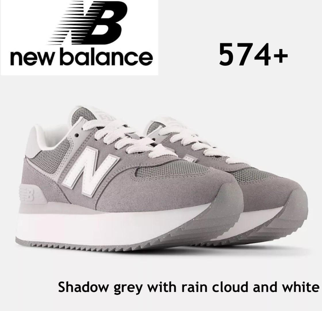 「中古（新古品）」【 New Balance (ニューバランス) 】574+　Shadow grey with rain cloud and  white 　厚底スニーカー　大人気　日本未入荷品　並行輸入品
